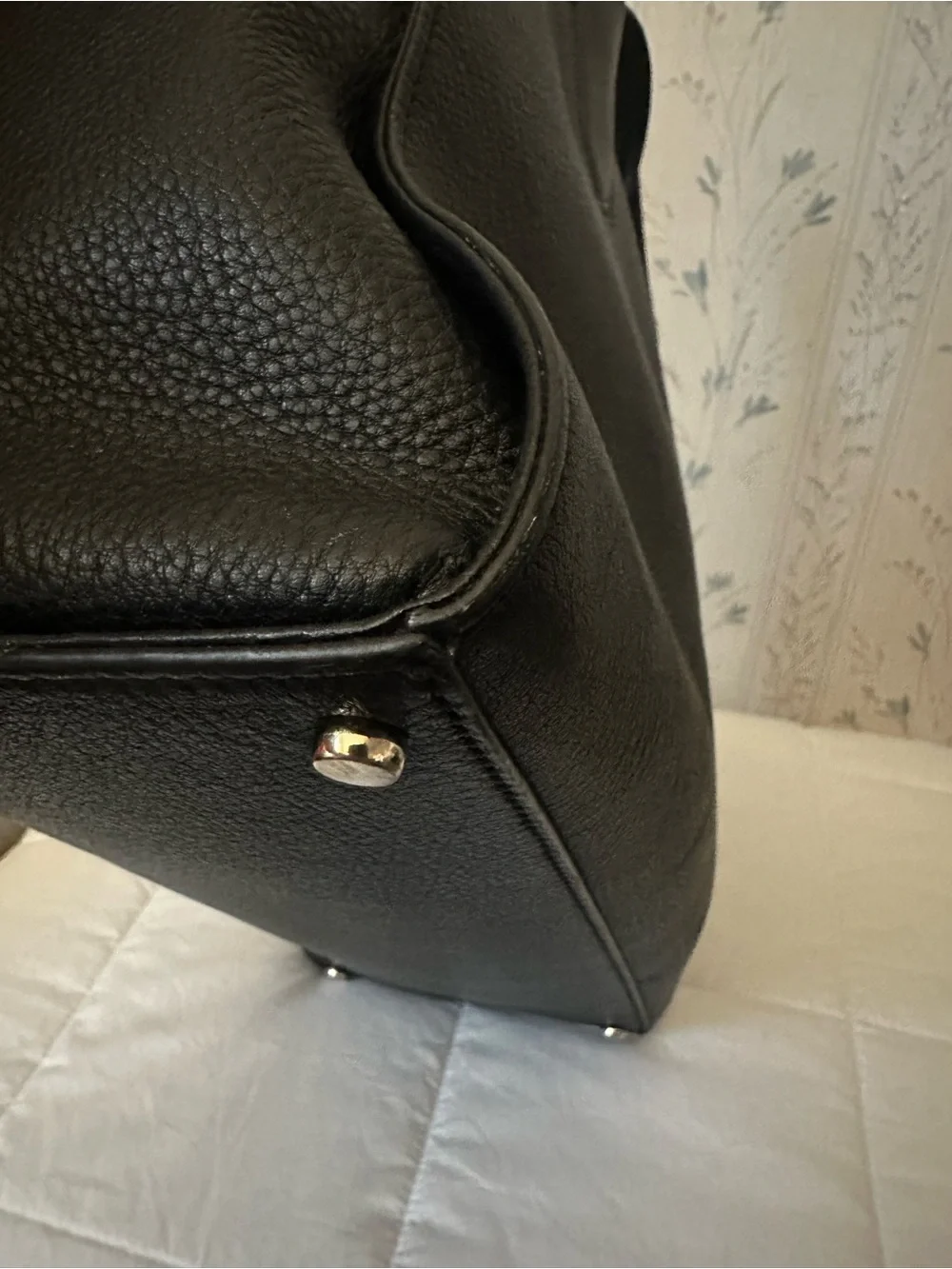 Kate Spade Black Leather Tote with White Woven Detail